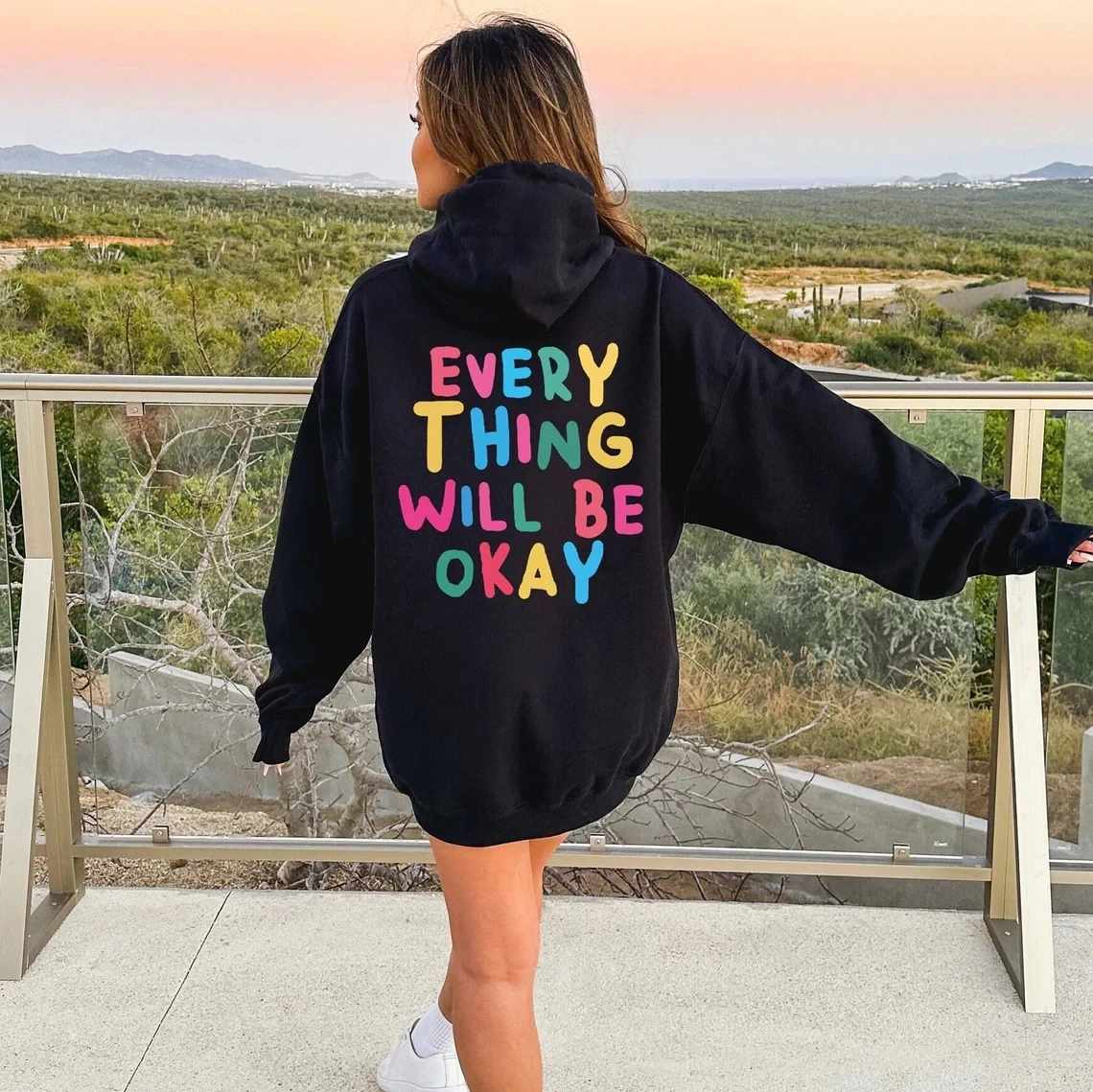 

Everything Will Be Okay Colored back print Women Hoodies Positive Hoodie Inspiring quote Aesthetic fashion casual Hooded