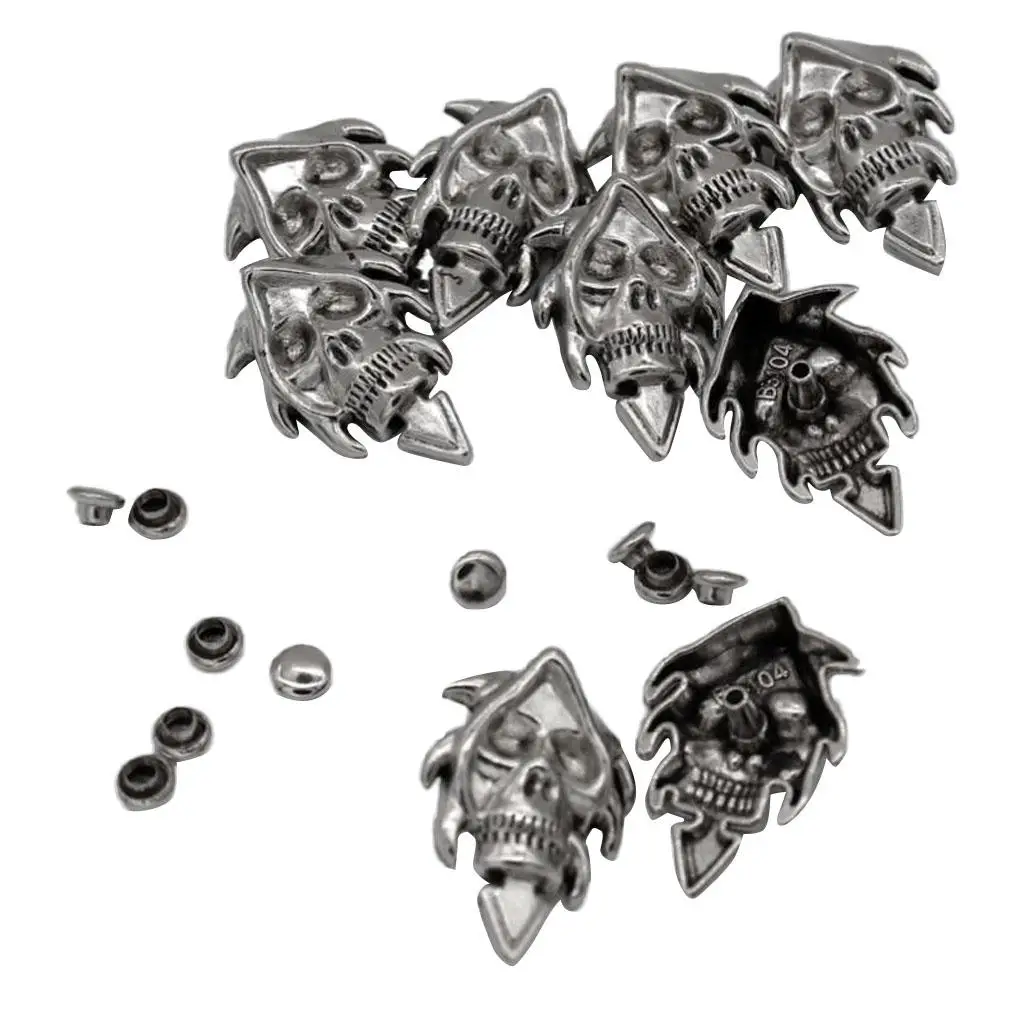 10 Sets 30mm Black Color Skull Stud Metal DIY-Leather Accessories, Jackets, Belts, Shoes,
