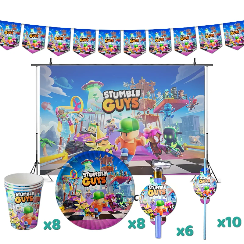 Stumble Guys Birthday Party Decorations Game Theme Supplys Banner Cups Plates for Kids birthday tableware set birthday party supplies party supplies