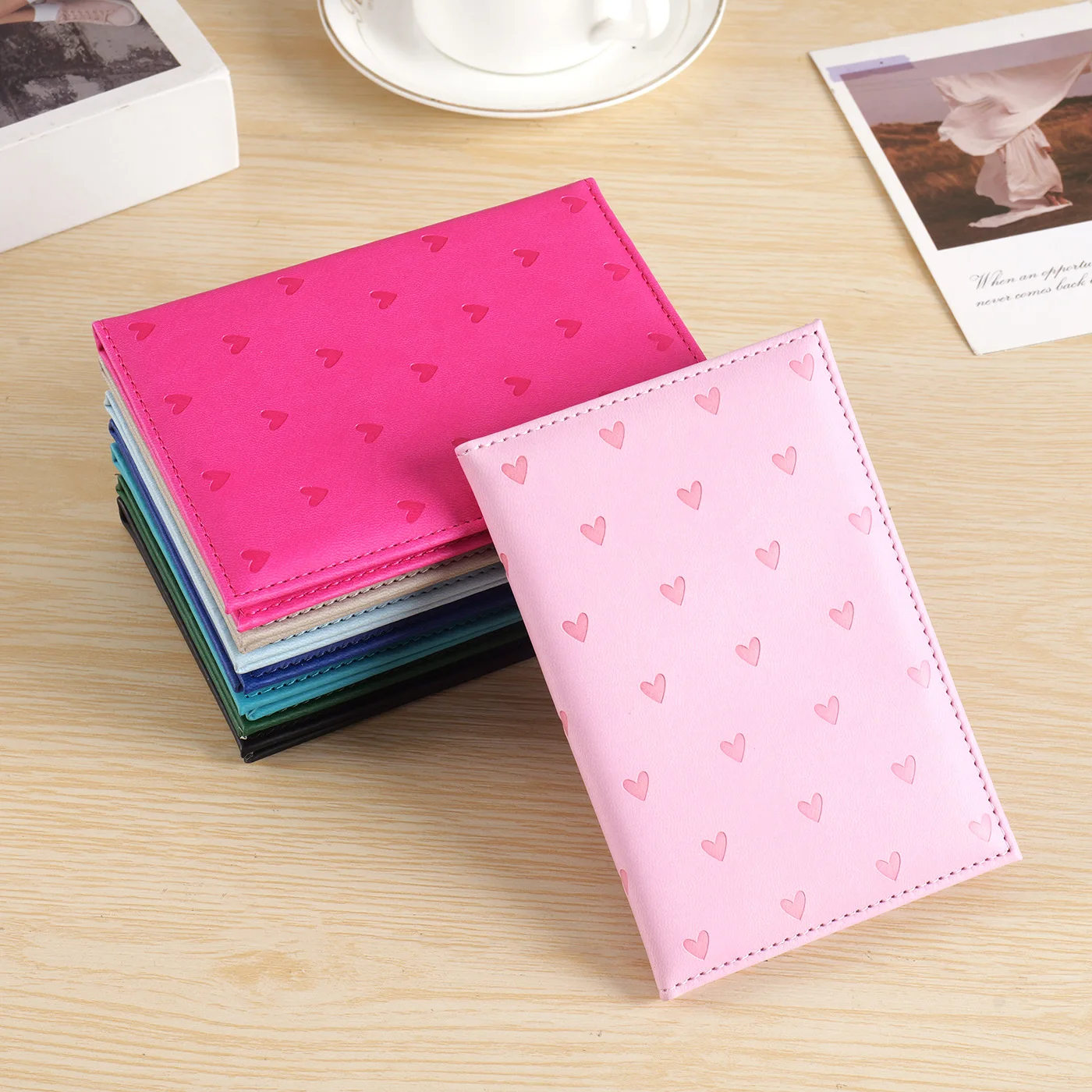 Adorable Heart-Embossed Kawaii Passport Holder - Sleek PU Leather Travel Wallet & Document Protector