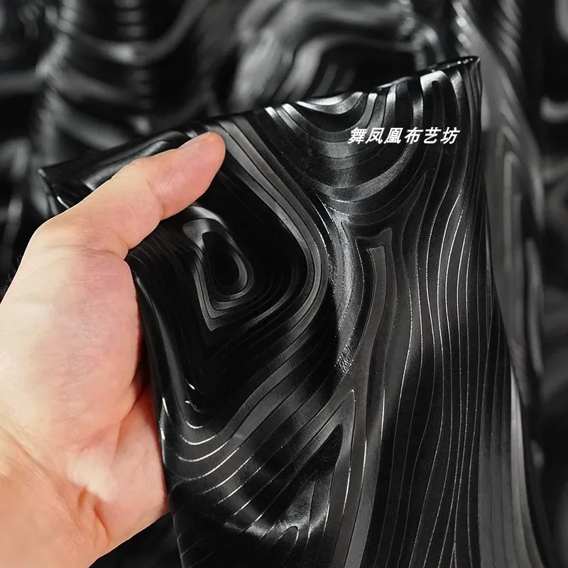 Black Leather Fabric Water Textured Silhouette Clothing Jacket Creative Designer Fabric Cloth for Diy Sewing by Meters Material