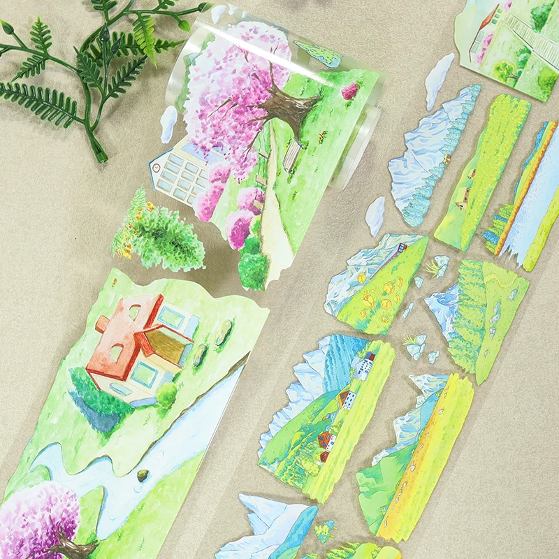80mm * 200cm 빈티지 산악 초원 풍경 PET 테이프 크리 에이 티브 DIY 저널 재료 콜라주 스크랩북 편지지