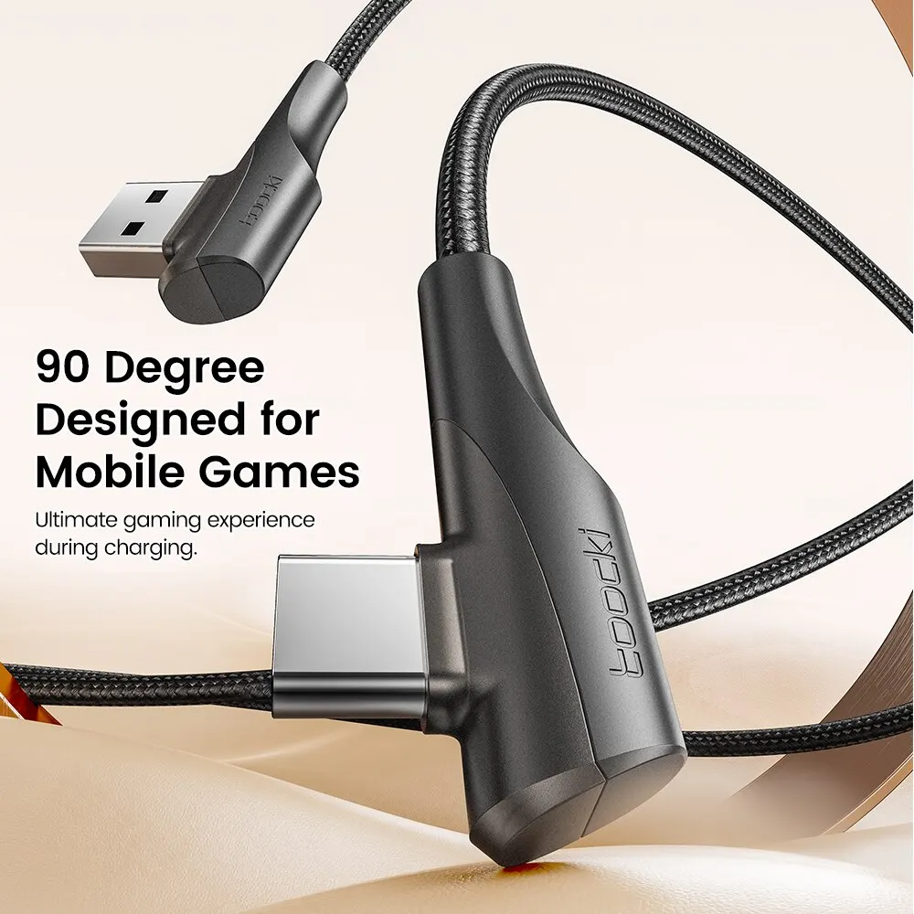 รูปสินค้า สายชาร์จ USB-C ชาร์จเร็ว 3.0 90 องศา ทนทาน ใช้ได้กับหลายแบรนด์