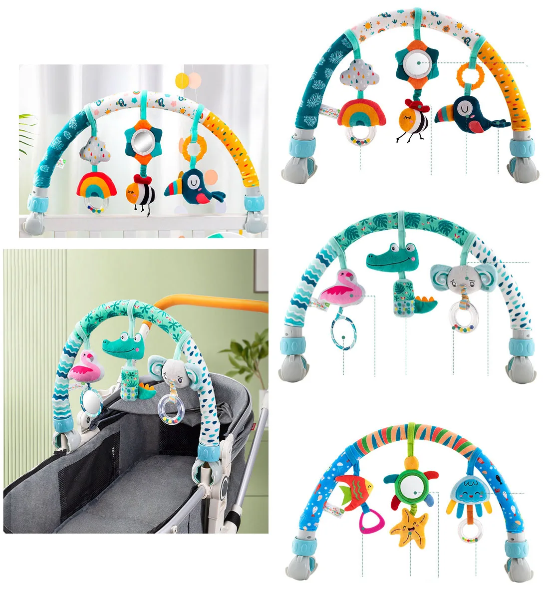 Arco De Juegos Para Cochecito Con Colgantes De Cangrejo Y Tiburón – Estimula El Agarre Y Los Sentidos, Apto Para Bebés De 0 A 24 Meses