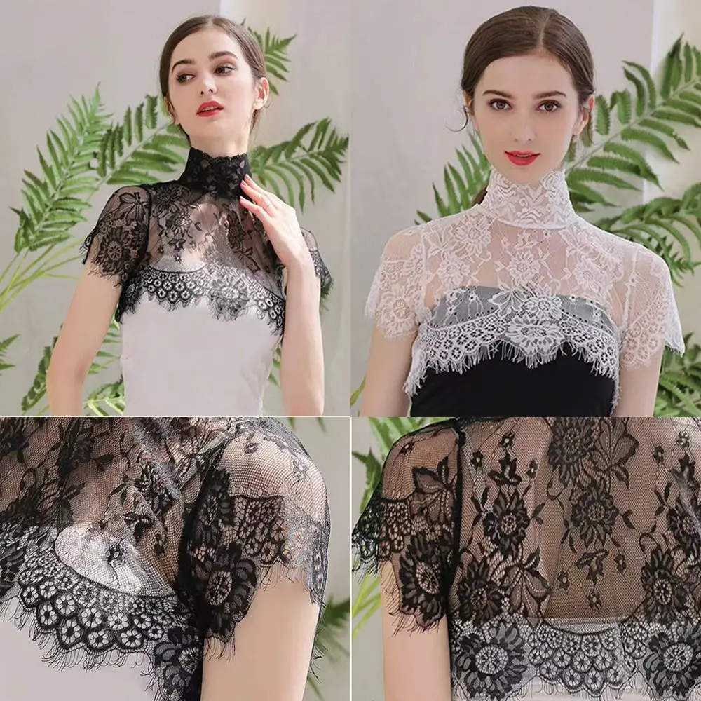 Neue abnehmbare Spitze gefälschte Kragen Bluse Schal Wrap bestickte Chiffon falschen Kragen Top Schal Dekoration Kleidung Accessoires