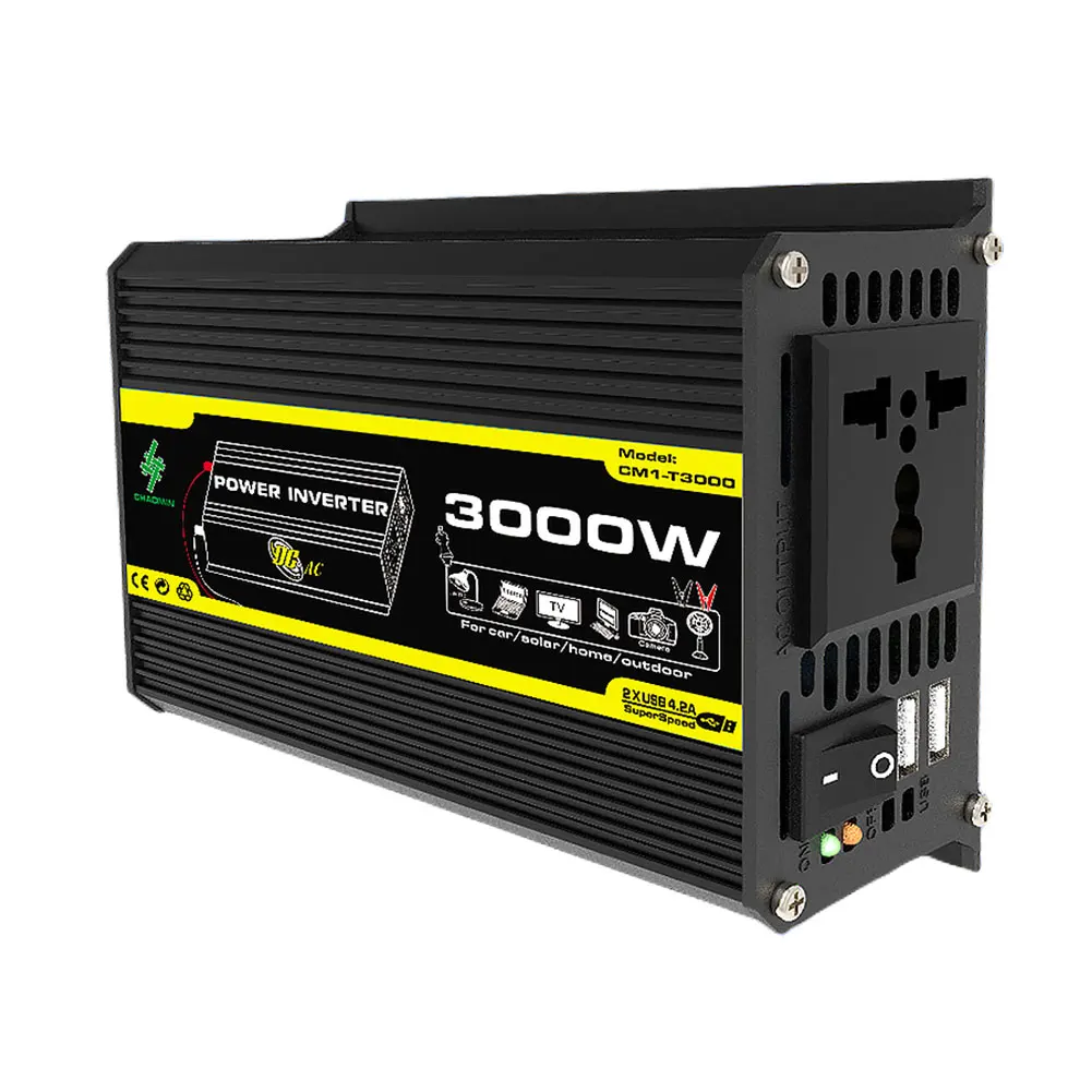 Vehicle Inverter DC 12V To AC 110/220V Power Converter Dual USB Vehicle Smart Inverter 3000W Digital Power Inverter Built-in Fuse for RV Caravan