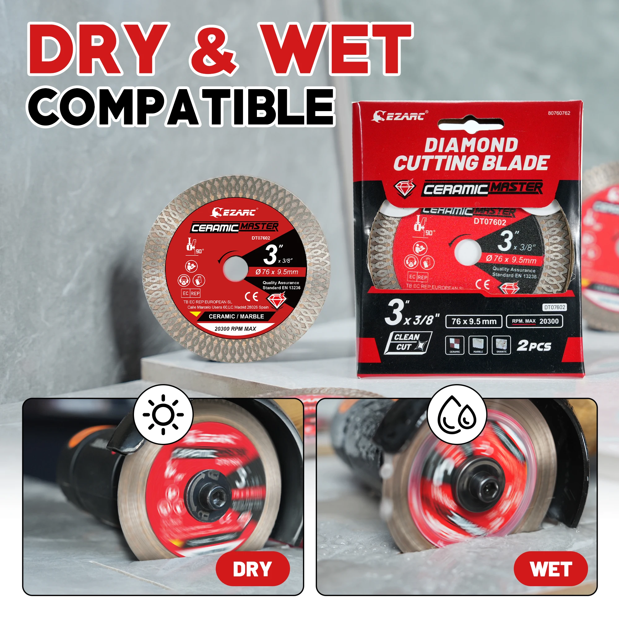 Super Thin Diamond Tile Blade 4-Inch 2-Pack For Cutting Porcelain, Granite, Marble - Dry Or Wet Use