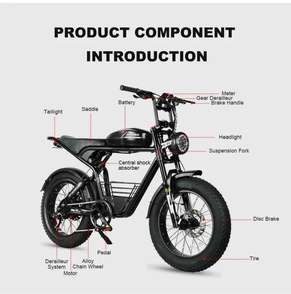 Ebike M20 1000W 48V16AH Mountain Moped Ebike 20"*4.0 Fat Tire Mens Road EBike For Adult E Bike