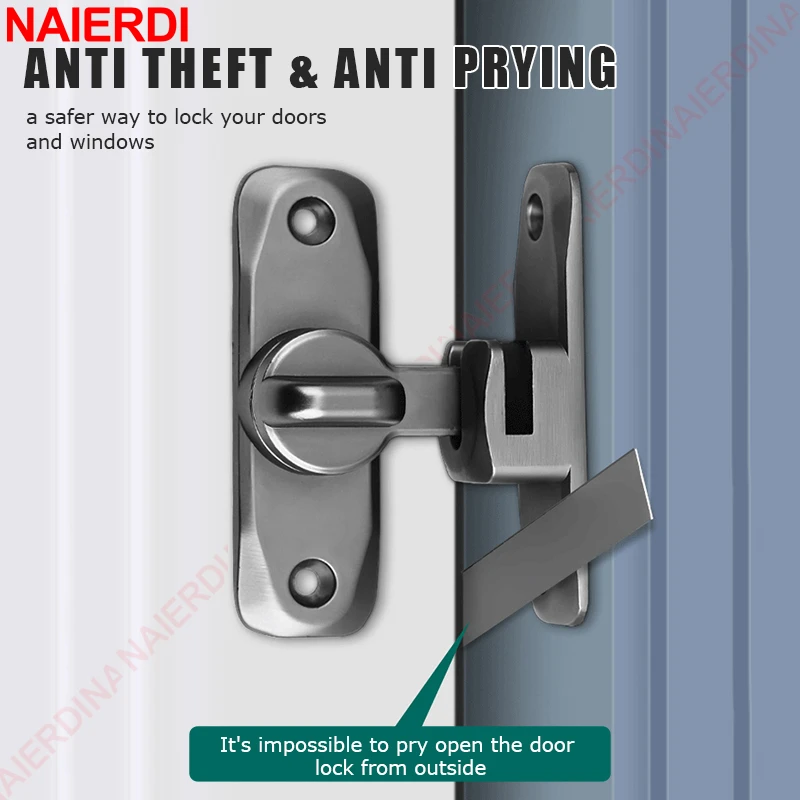 NAIERDI Door Hasp Latch 90/180 Degree Hasp Latches Sliding Door Chain Locks Security Hardware For Window Cabinet Hotel Home Window Door Locks