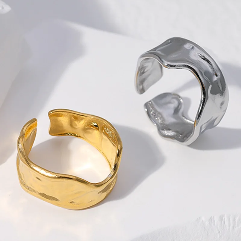 

Vintage Silver Color Irregular Handmade Opening Adjustable Ring for Women Fashion Stainless Steel Wide Punk Rings Jewelry Gifts