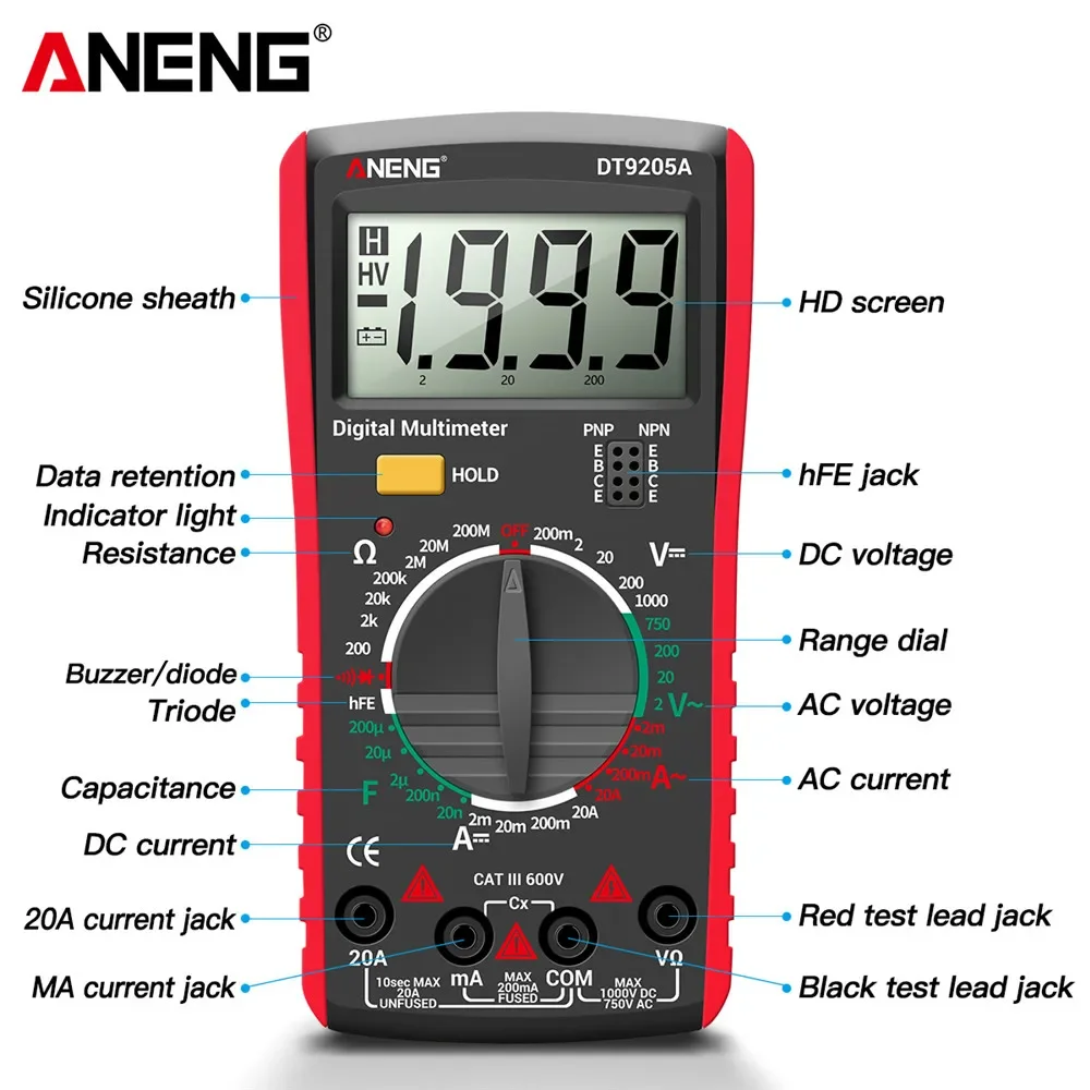  ANENG DT9205A   RMS  Ƽ  AC/DC  ׽, hFE  Ŀн    