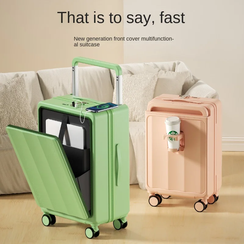New product Front opening Wide pull rod Multifunctional USB charging permitted to both men and women travel suitcase with wheels