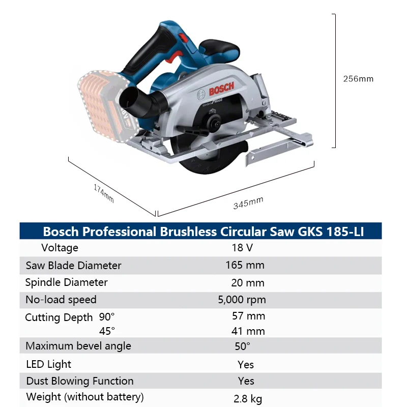 Bosch Professional GKS 185-LI Cordless Circular Saw 18V  Portable Woodworking Electric Saw 165mm 5000RPM Bare Tool 2