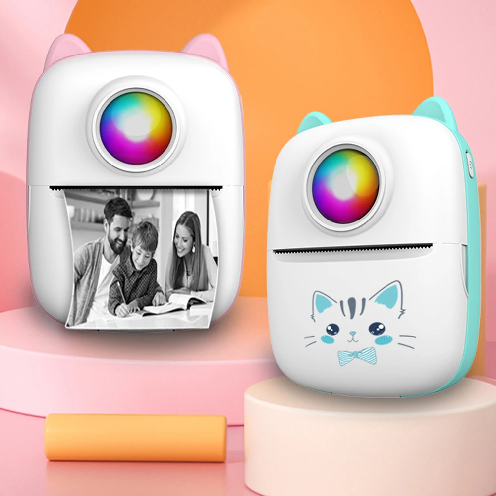 휴대용 미니 열전사 프린터 무선 BT 200dpi 1000mAh 접착 라벨 프린터 잉크 없이 사진 인쇄 가능한 포켓 프린터 USB 케이블 포함