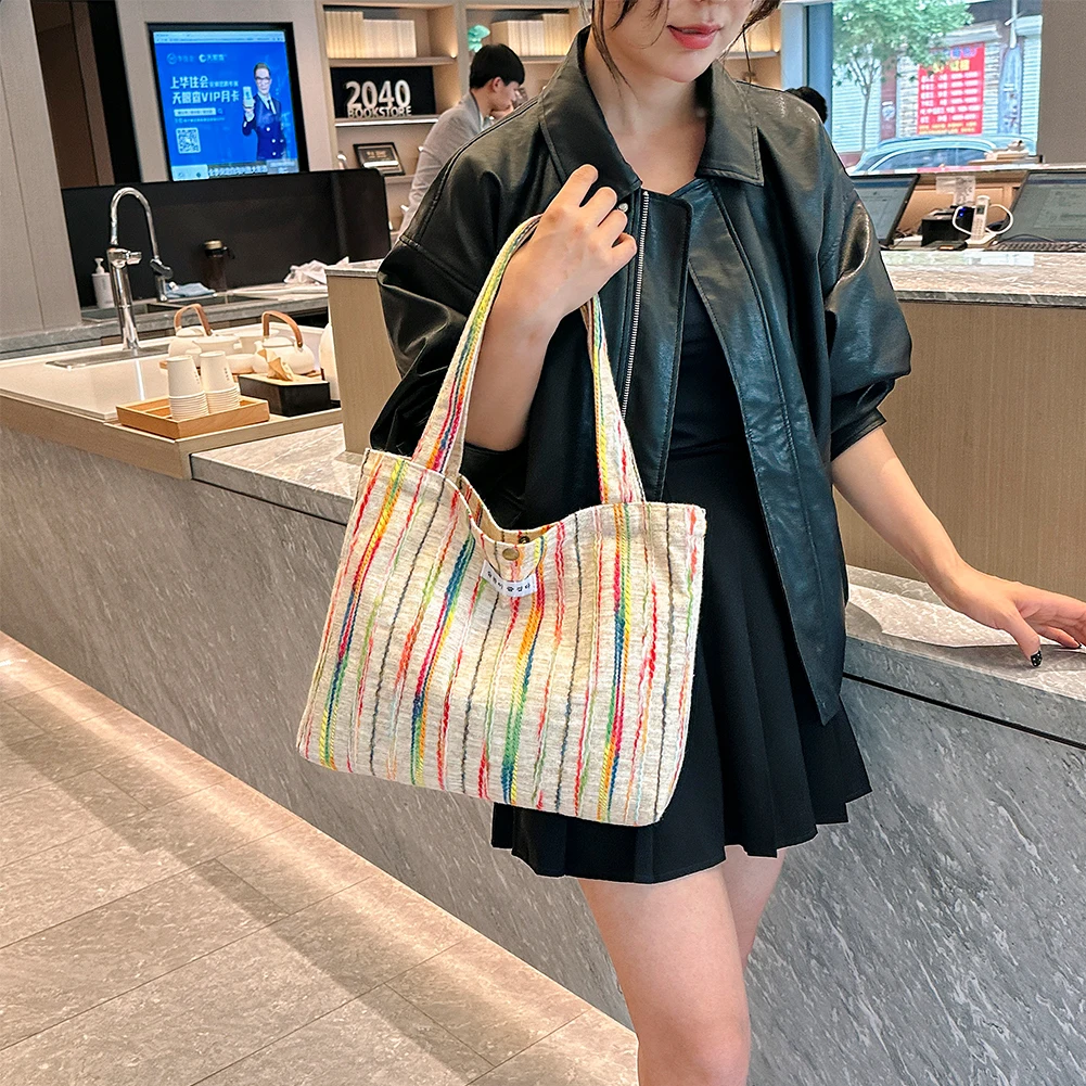 Women Tote Shoulder Bag Soft Rainbow Stripe Composite Shoulder Bag Large  Capacity Durable Photo Props Portable Ladies Shopping _ - AliExpress Mobile