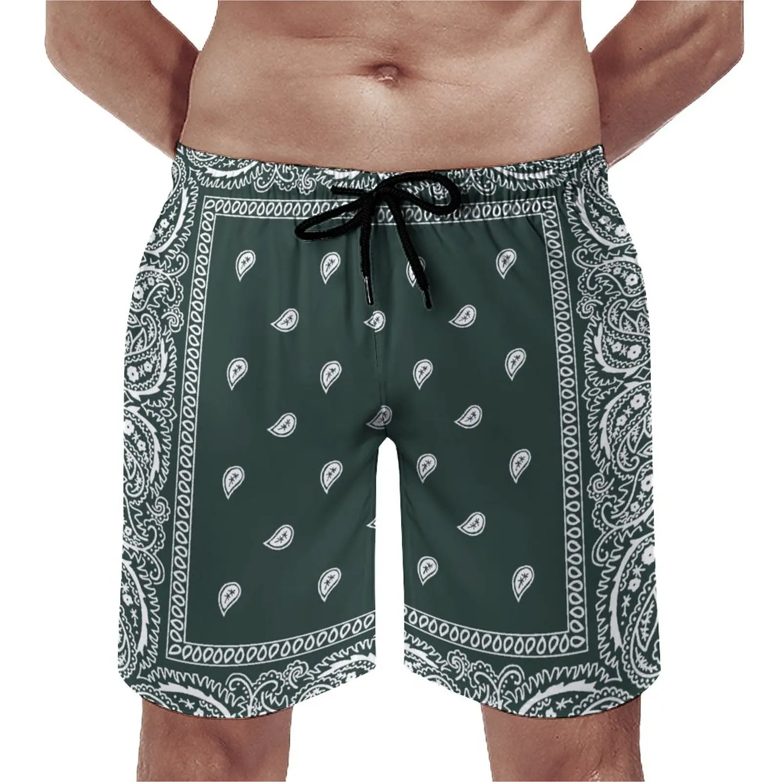 

Bandana Custom Cycling Surfing Shorts Men's Adjustable Waist Sports Shorts Beachwear Men's Swimming Trunks Rib Print