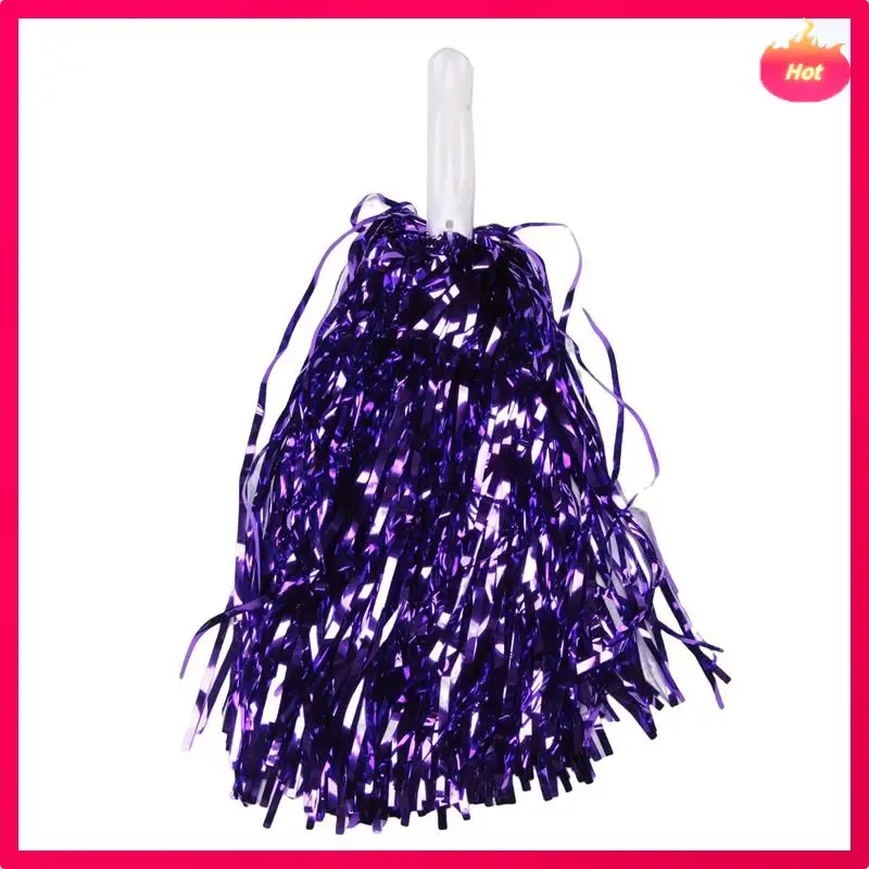 Multi 48Pcs Cheerleading Pom Poms Metallic Foil Cheer Pom Poms With Plastic Handle For Adults Kids Cheerleaders Party Purple
