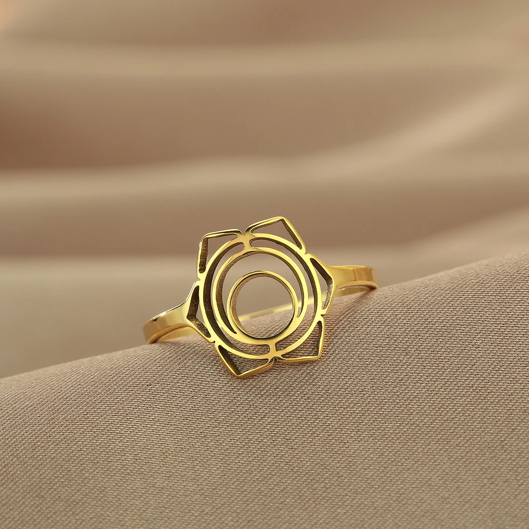 Anillo Geométrico de Flor y Hoja Vintage (Acero Inoxidable Dorado) S09dfcf085ddb493f814cf0caf4ecf961q