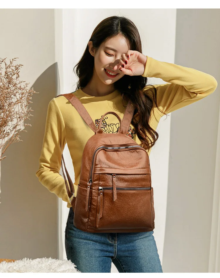 Neue Ankunft Hot PU Rucksack Leder Rucksack Geldbörse für Frauen Multifunktionaler eleganter Tagesrucksack für DamenLässige Reiserucksäcke – Detail 8