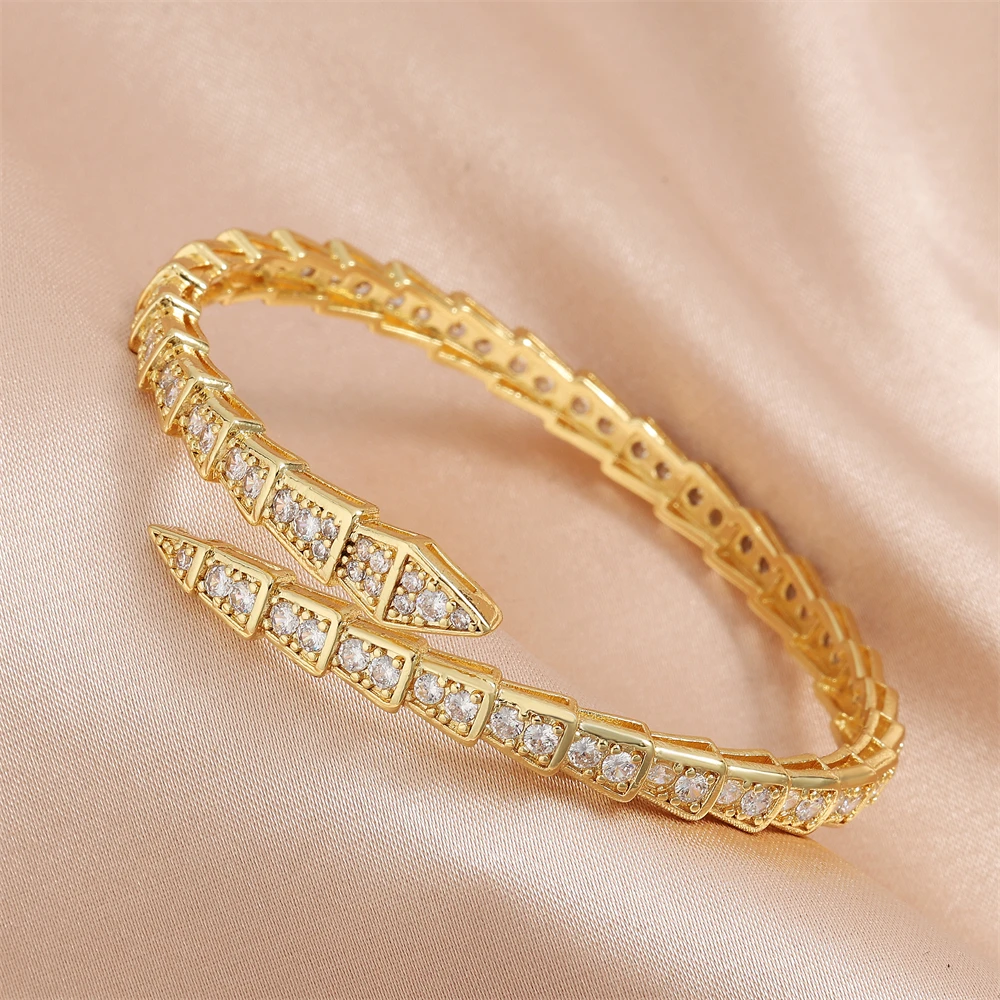 Yupsk Zircon Bracelet Fashion Shiny Snake Bone Open Bangles Exquisite Women's Wedding Party Accessories Gift