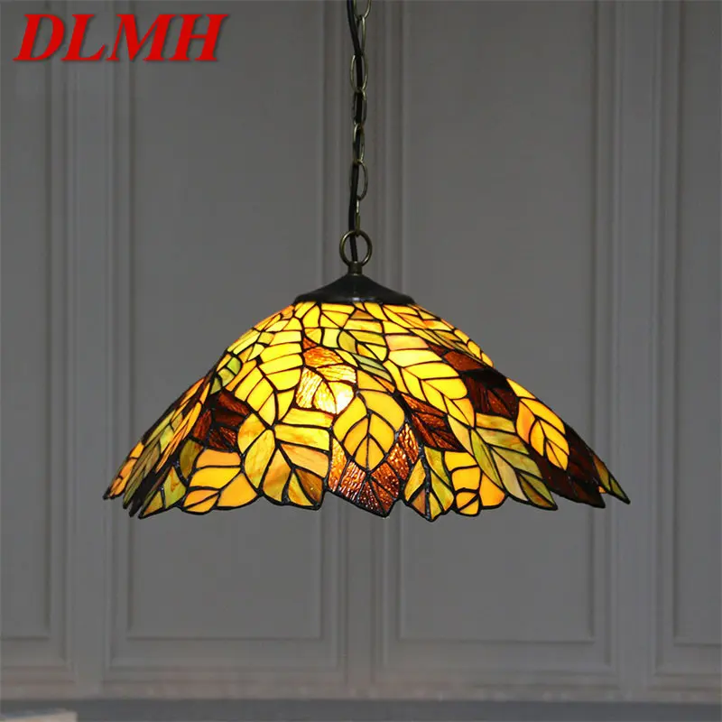 

DLMH Tiffany Glass Pendant Lamp LED Creative Leaf Pattern Hanging Light Decor for Home Dining Room Bedroom Hotel