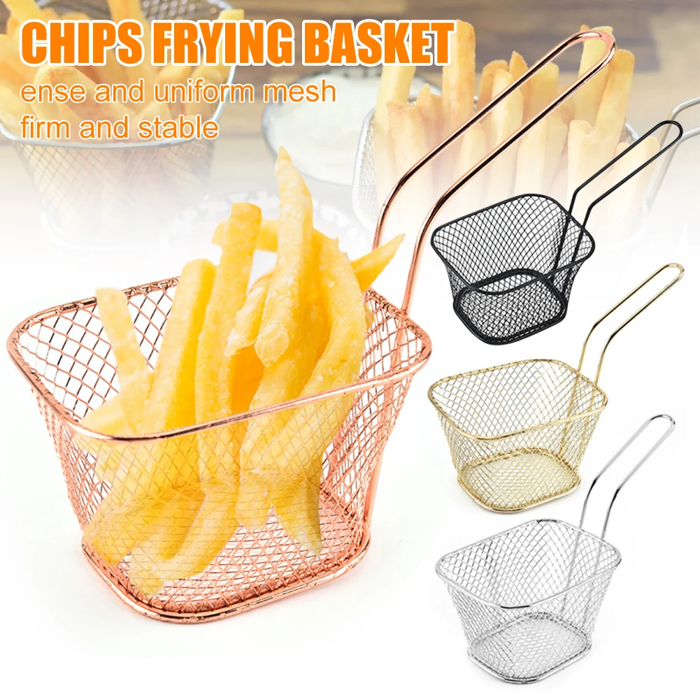 Portable Square Mini Fried Basket French Fries Basket Restaurant Fried Chicken Snack Chips Iron Metal Colander Tool DDJ