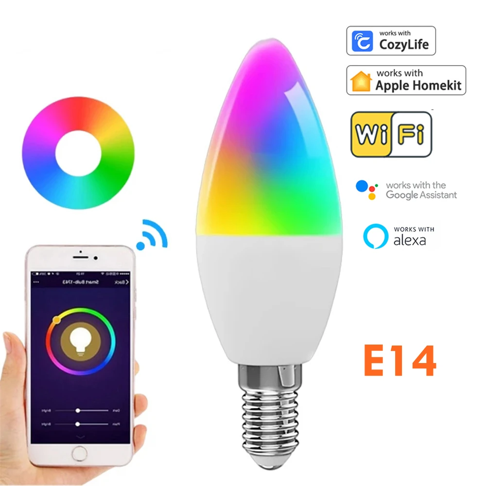 HomeKitAmpoule LED intelligente E14 WiFi RGB + CW, lampe à bougie