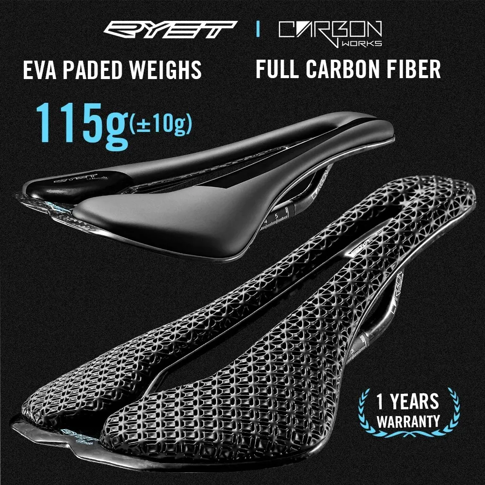 RYET カーボン 3D プリント自転車サドル超軽量ロード MTB シートレーシング 7 × 9 ミリメートル EVA サドル 115 グラムシートクッションサイクリング部品 RYET カーボン 3D プリント自転車サドル超軽量ロード MTB シート