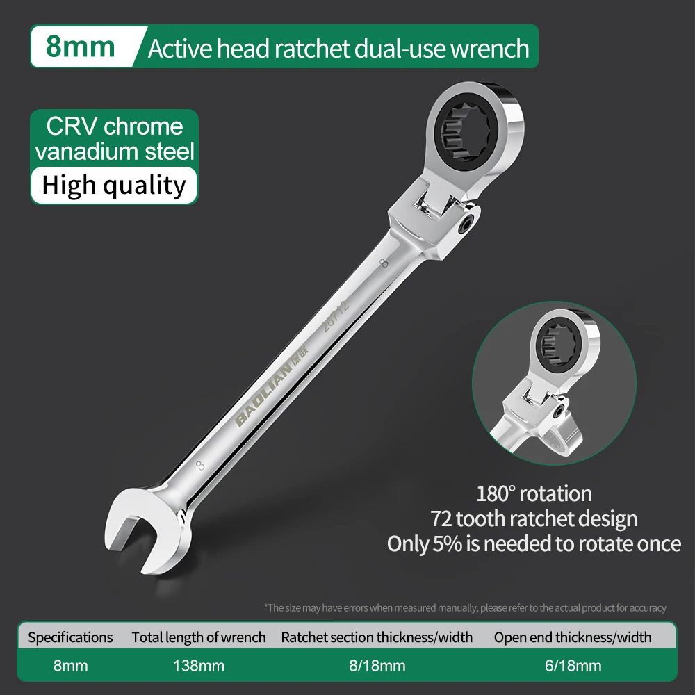 High-Efficiency Dual-Use Universal Ratchet Wrench with Movable Head