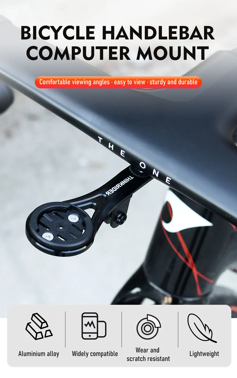 ThinkRider Fahrradcomputerhalter aus Kohlefaser, Rennrad, Stoppuhr, Tachohalterung für Garmin Gopro Wahoo Bryton – Detail 1