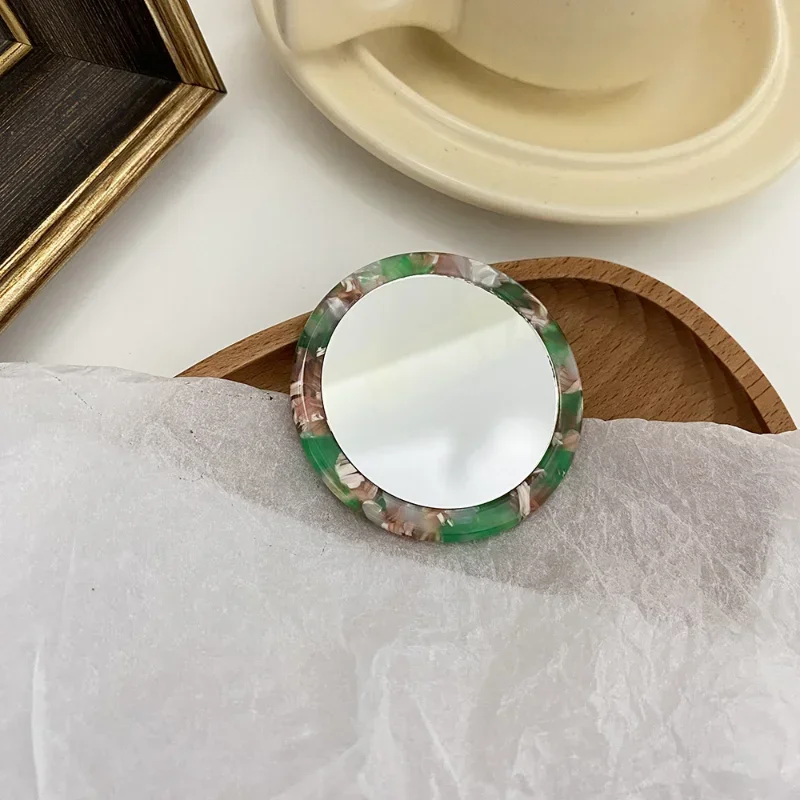 Makeup Mirror Simple Acetate Small Round Zebra Pattern Portable Mini Travel Mirror