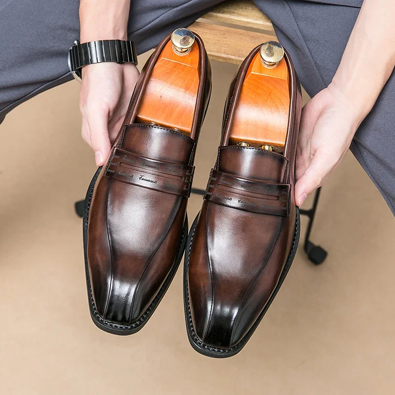 

New Brown Men Loafers Shoes Black Round Toe Slip-On Party Men's Formal Shoes Pu Leather Free Shipping Size 38-46 Men Dress Shoes