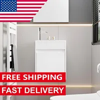 16"Small Bathroom Vanity Sink Combo,Wall Mounted Floating Cabinet W/Resin Basin Sink Top,Chrome Water Save Faucet & Pop Up Drain 1