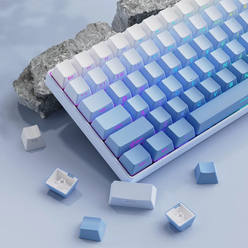 Lado Impresso Keycaps para Gamer Gradiente Azul Double Shot Pbt Keycaps para Cherry Gateron Switches mx Perfil 136 Chaves - Imagem 3