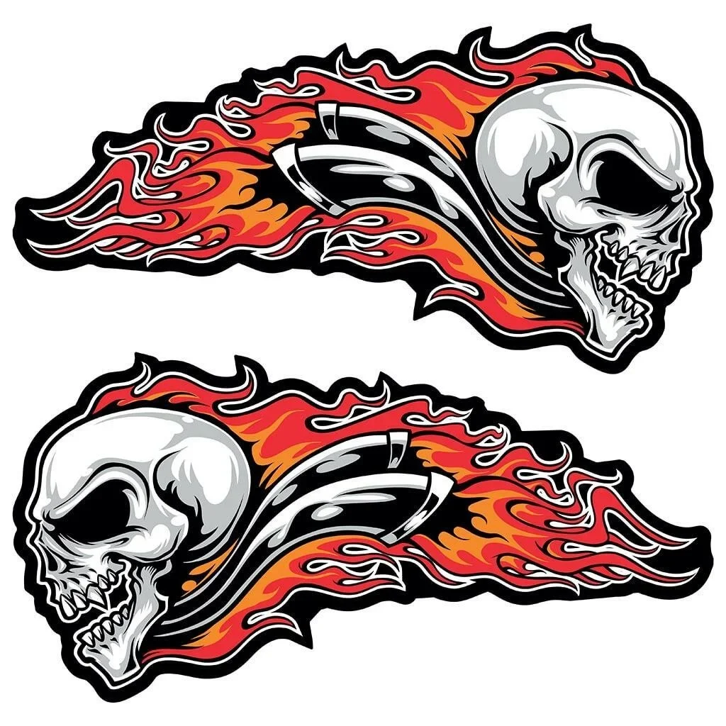 For 1Set Skull Flames Large Laminated Stickers 200mm Motorcycle Car Bobber Hot Rod Decals
