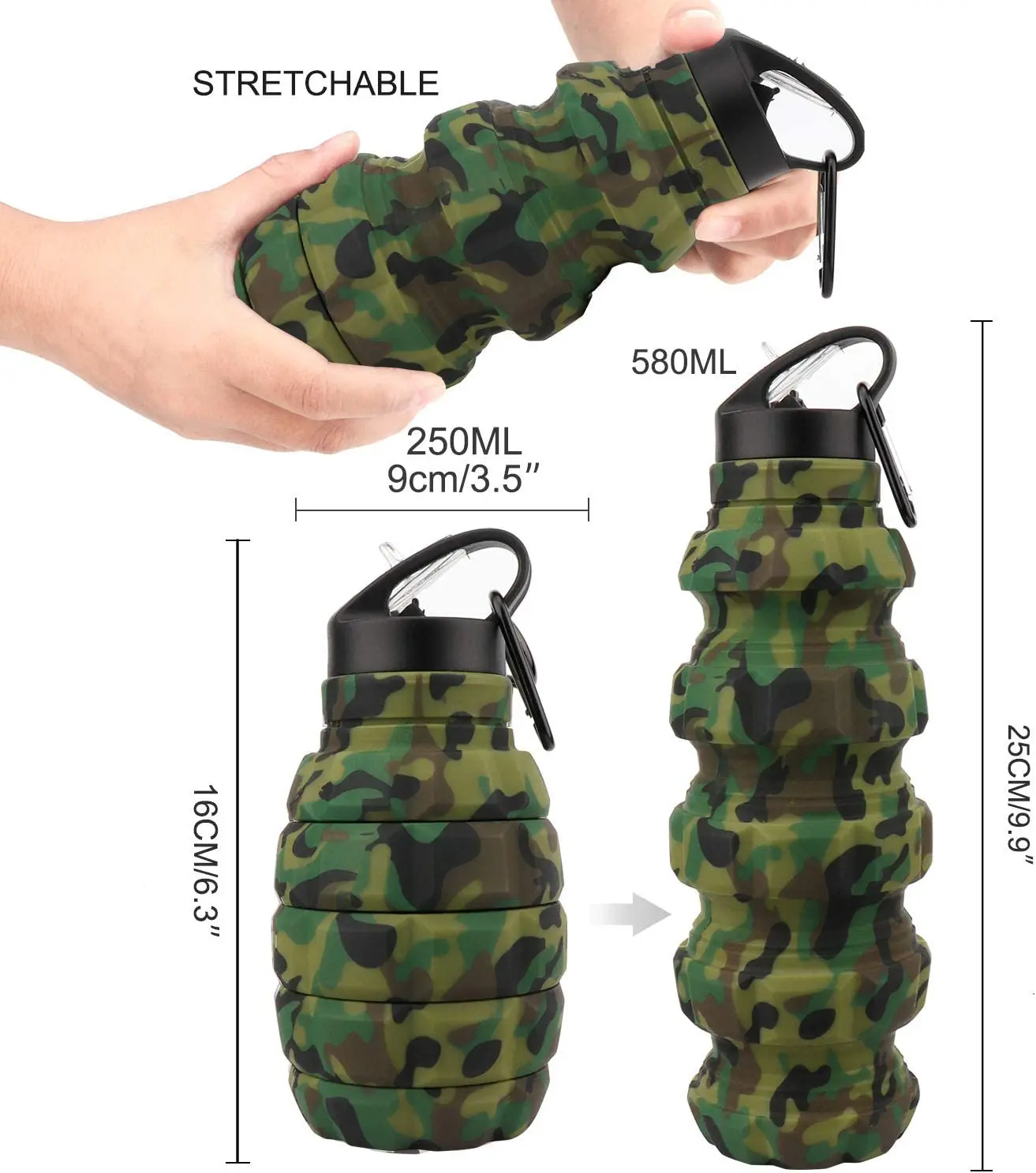 Collapsible Reuseable Silicone Water Bottles 18oz for Gym Camping Hiking