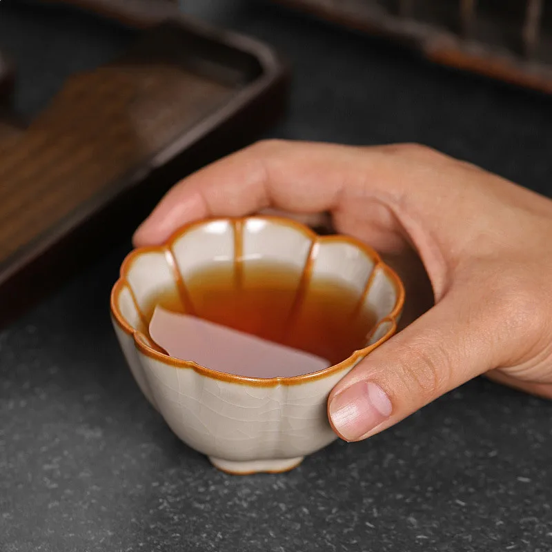 1PCS ceramic sky blue Ru kiln master cup new Chinese style tea tasting single silver hand-painted ceramic tea set