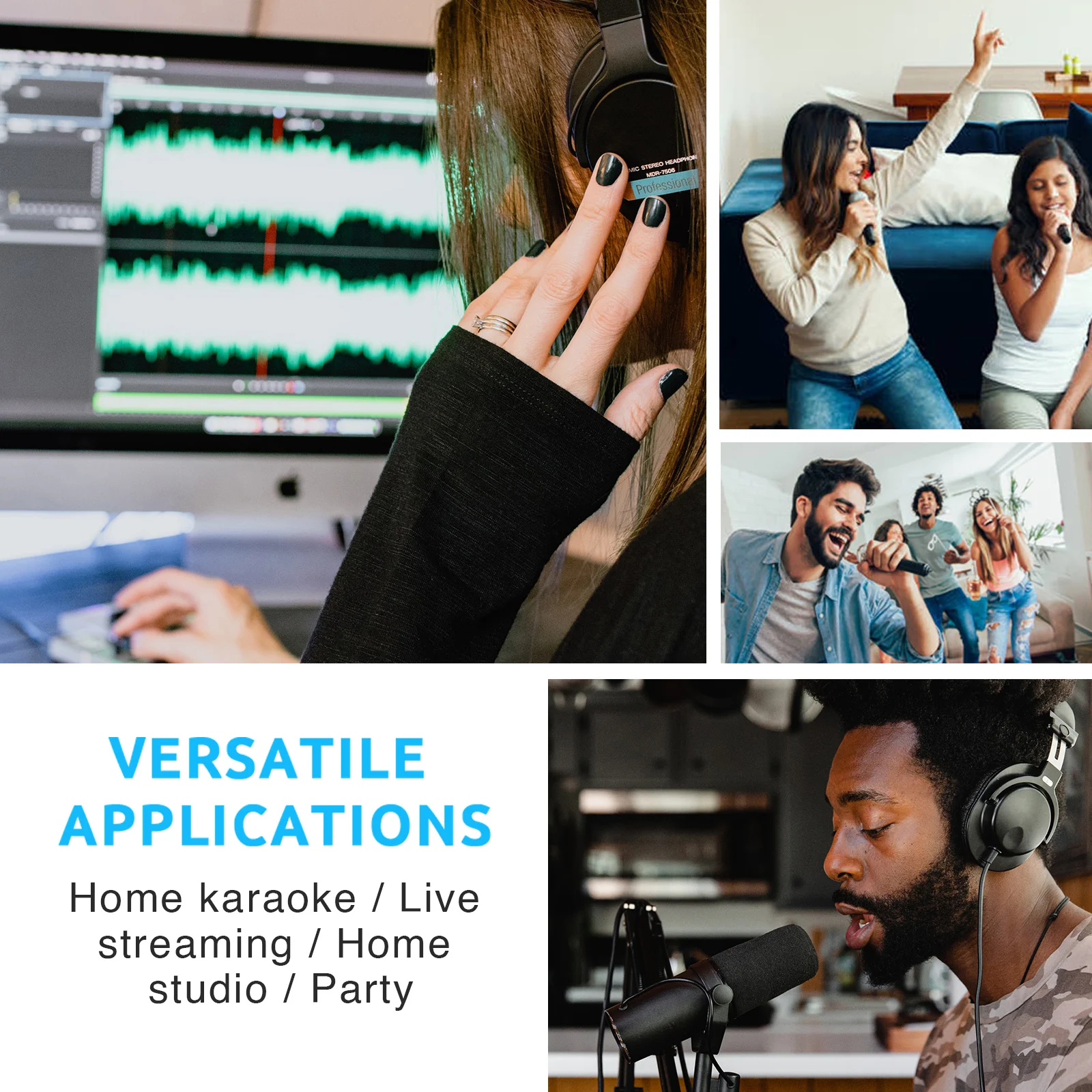 Audio Mixer 6 Channel Audio Mixer V4 USB Bluetooth Function Delay Effect 2-Band EQ Home Recording Karaoke