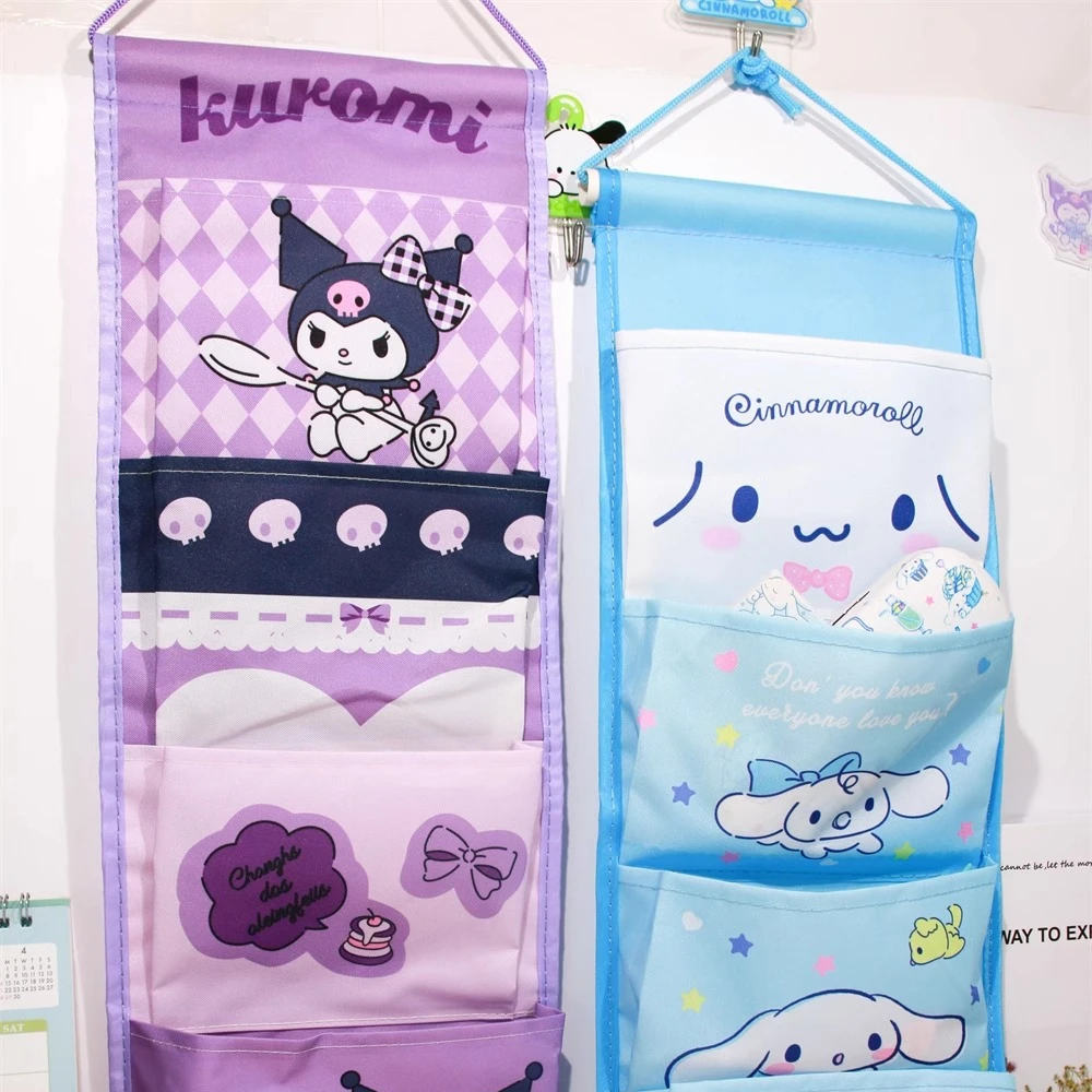 

Kawaii Cinnamorolls Mys Melodys Storage Bag Cartoon Kuromis Sundries Hanging Wall Pouch Girls Home Organizer Bag Decoration Gift