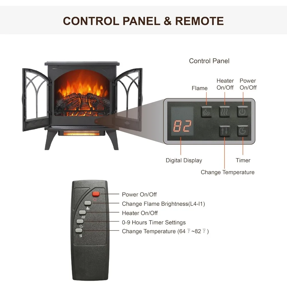 24 Inch Electric Fireplace Virtual Stove - Infrared Quartz Fireplace Heater w/ 3D Flame - Portable Fireplace w/Remote 5