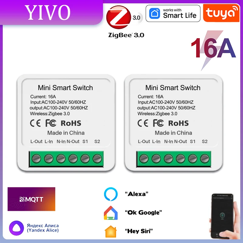 16A Zigbee3.0 Smart Switch 1 Way Wireless Control Light Switches Mini Smart Breaker Life Control Support Alexa Google Home