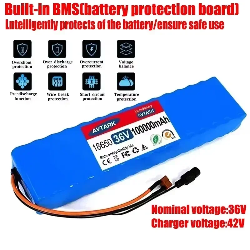 Ultra-Durable 10S3P Electric Scooter Battery 36V 100Ah 18650 Lithium-ion 350W 500W with +42V Charger for Superior Performance rechargeable battery
