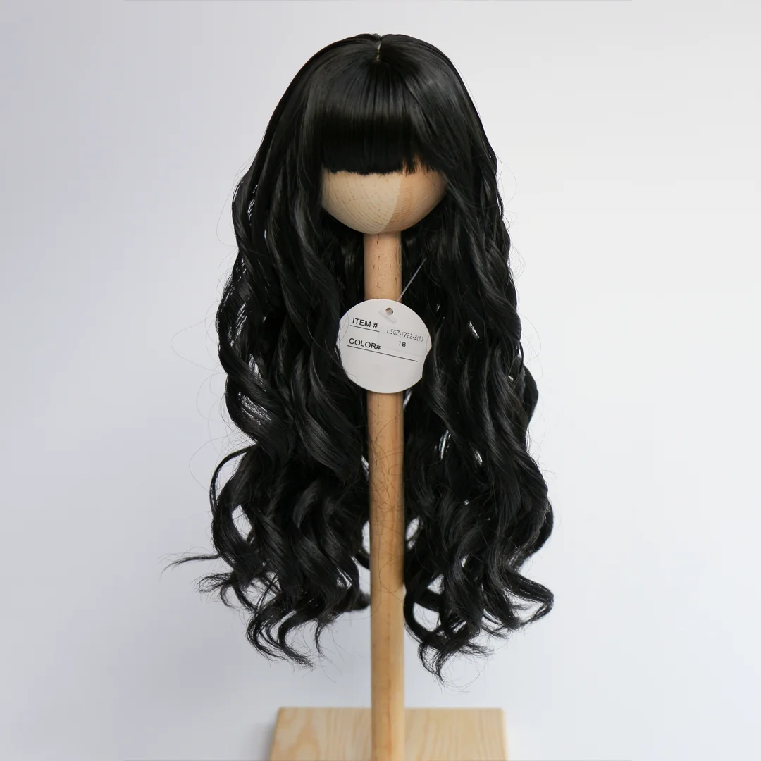 

1/3 1/4 BJD Wigs Long Curly Black Heat Resistant Synthetic Fiber With Bangs 8-9'' 7-8'' For Dollfie Dream Dolls Minifee Hair Wig