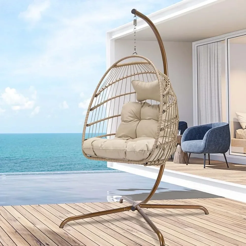 

Swing Egg Chair with Stand Wicker Rattan Patio Basket Hanging Chair Bedroom Balcony Patio Hanging Basket Chair Hammock