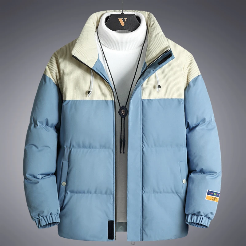 

Men Contrast Puffer Jacket Teenager Oversize Parka Fashion Warm Thicken Coat Plus Size Winter Ripstop Quilted Jacket For Male