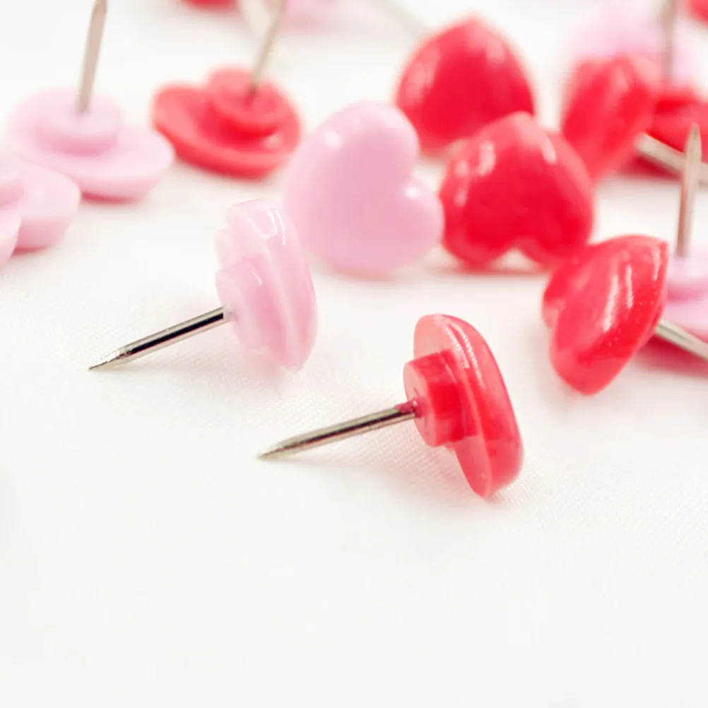 100Pcs 하트 모양 푸시 핀 장 안전 압정 플라스틱 금속 코르크 보드 사진 포스터 달력용