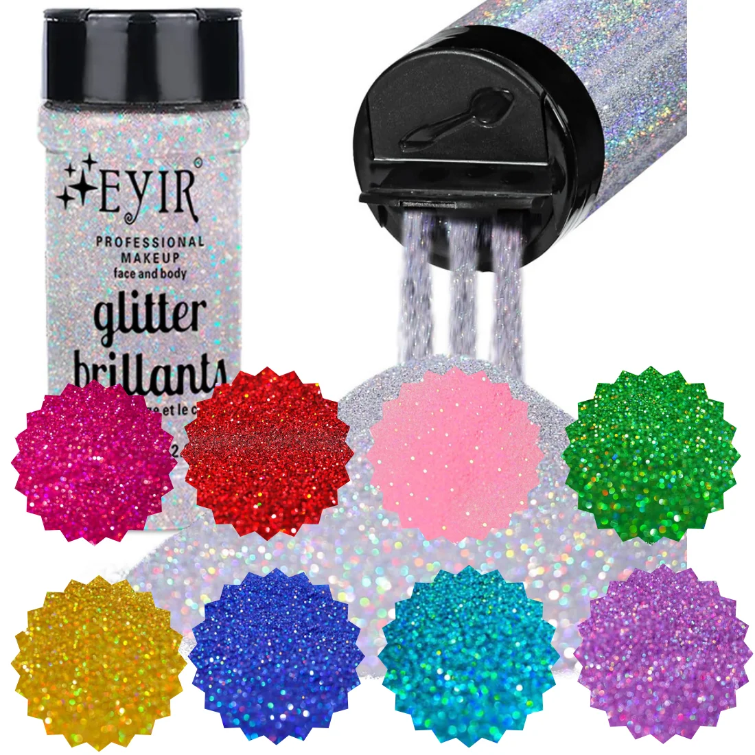 Vibrant Holographic Glitter Powder Set - Fine Shimmer for Body, Face, Nails, and Crafts