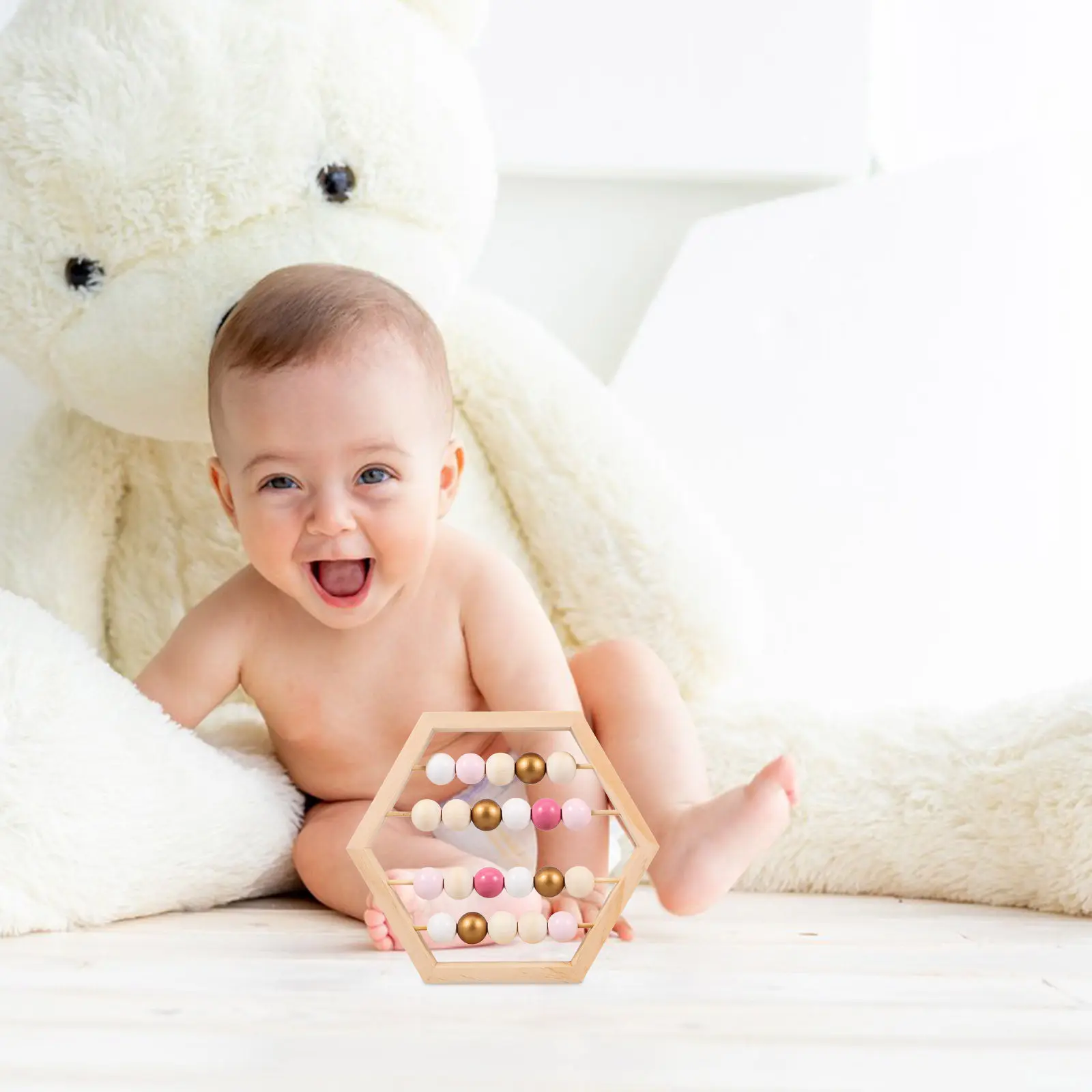 1Pcs 북유럽 스타일 육각형 어린이를위한 천연 나무 주판 손 눈 조정 논리적 사고 창의력 개발 