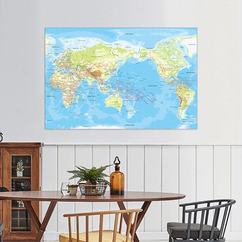 5x7ft Große Welt Karte von Topographie Büro Liefert Detaillierte Poster Wand Diagramm Topographie Karte Nicht-woven Karte Tapeten für decor