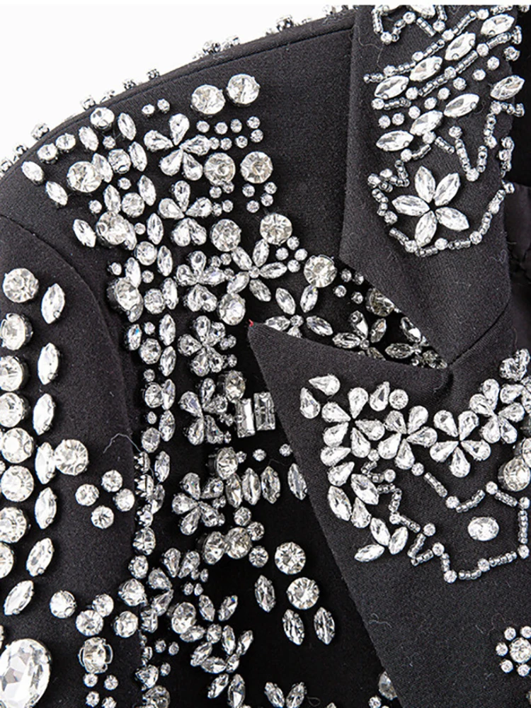 DEAT Fashion Women's Blazer Irregular Rhinestone Single